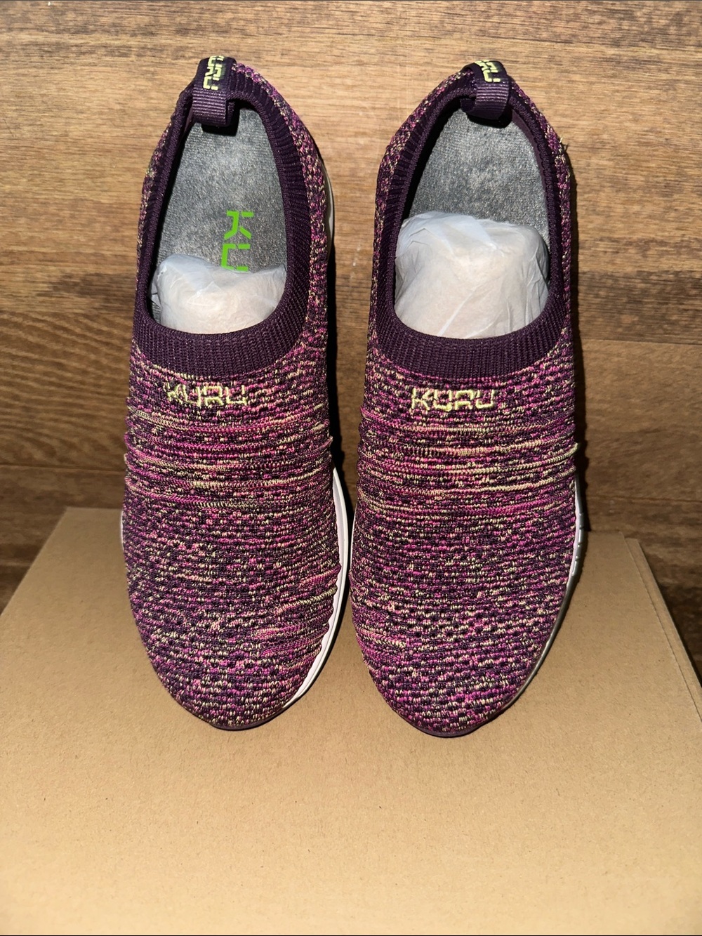 KURU Women's Knit Slip-On Sneakers in Plum and Pink Multi